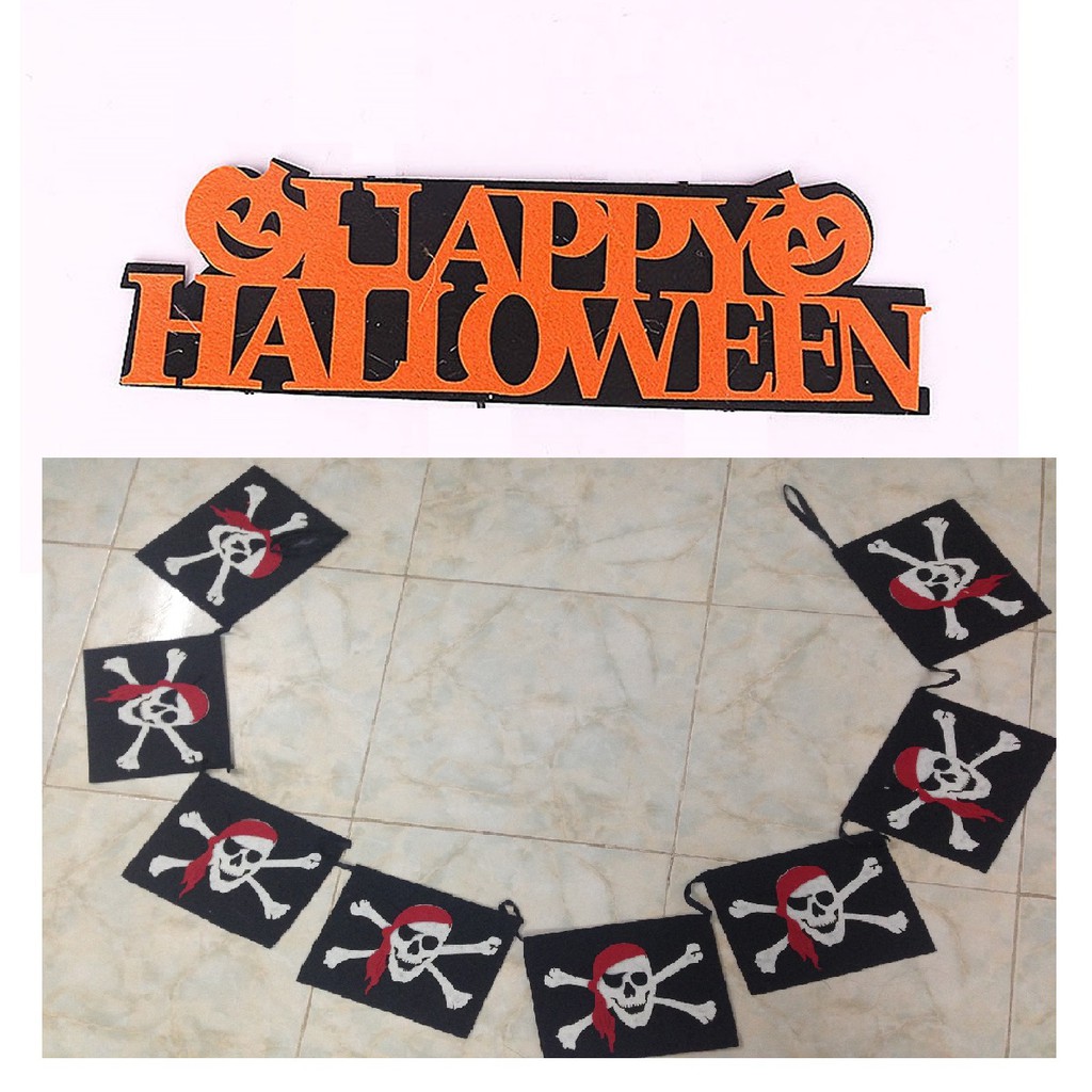 Dây treo trang trí Halloween chữ Happy halloween hoặc hình đầu nâu hải tặc