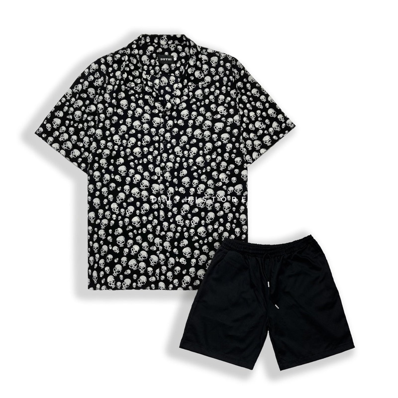 Áo sơ mi cộc tay ĐẦU LÂU họa tiết unisex form rộng | DUYHI | Ảnh thật