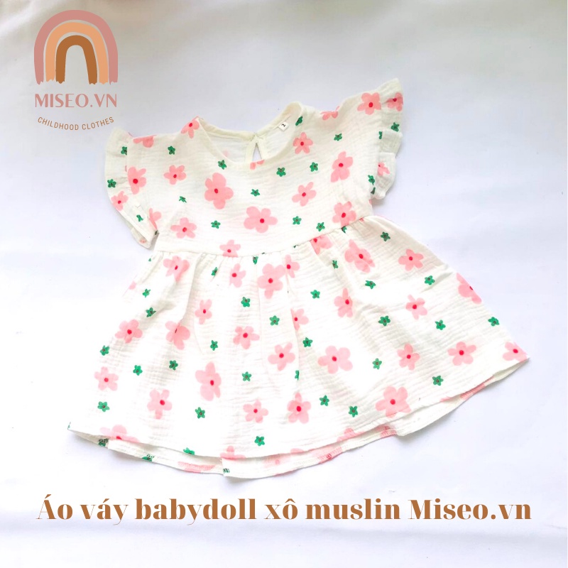 Áo váy đầm babydoll vải xô muslin họa tiết dễ thương cho bé gái từ 5kg đến 16kg