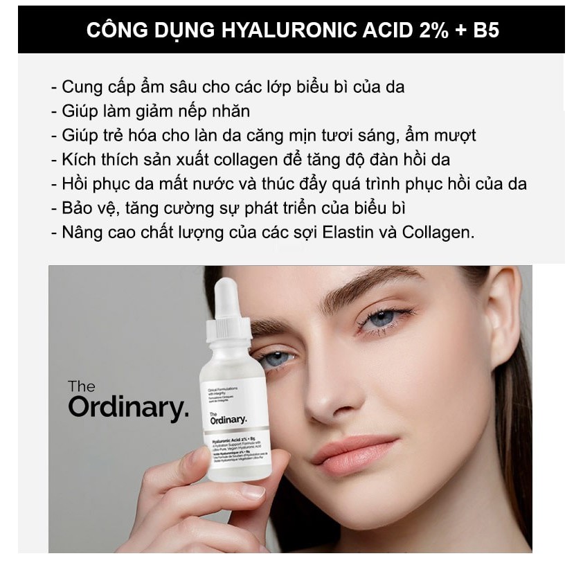 Tinh Chất cấp nước, siêu dưỡng ẩm mịn màng căng mọng The Ordinary - Hyaluronic Acid 2% + B5 serum