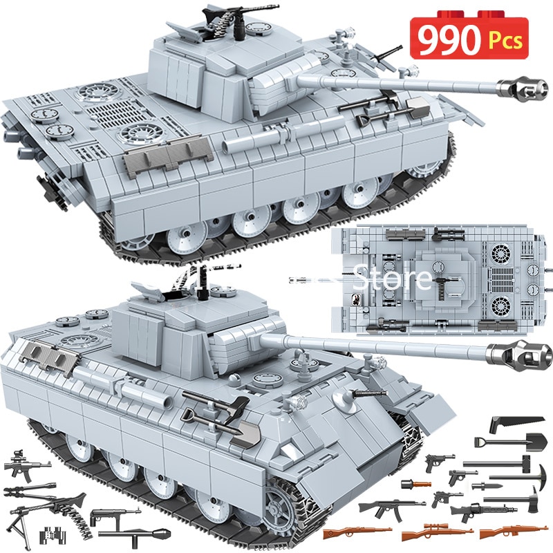 Đồ chơi Lắp ráp Mô hình Quan Guan 100064 SEMBO 990PCS Military Panther Tank 121 Technic City WW2 Tank