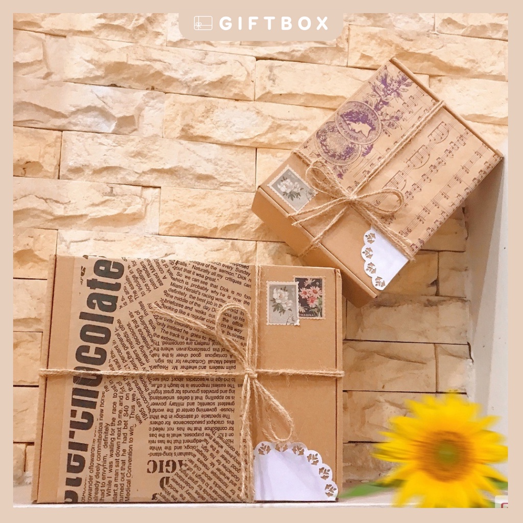 Hộp đựng quà hộp quà sinh nhật hộp quà carton trơn có nắp gài 25x20x6cm bìa kraft dày dặn cứng cáp trơn đựng quà tặng