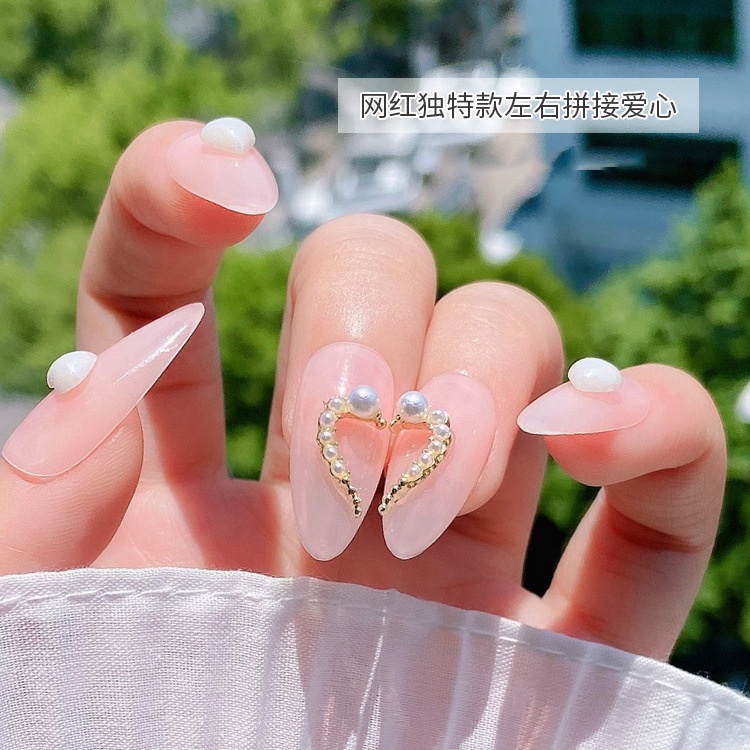 Phụ Kiện Đính Trang Trí Móng Tay Bằng Hợp Kim Hình Trái Tim Đính Đá Ngọc Trai Thời Trang Cho Nữ