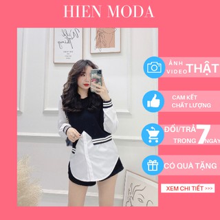 Sơ mi nữ kiểu pha len xẻ gấu , Áo sơ mi giả Gile vạt lệch