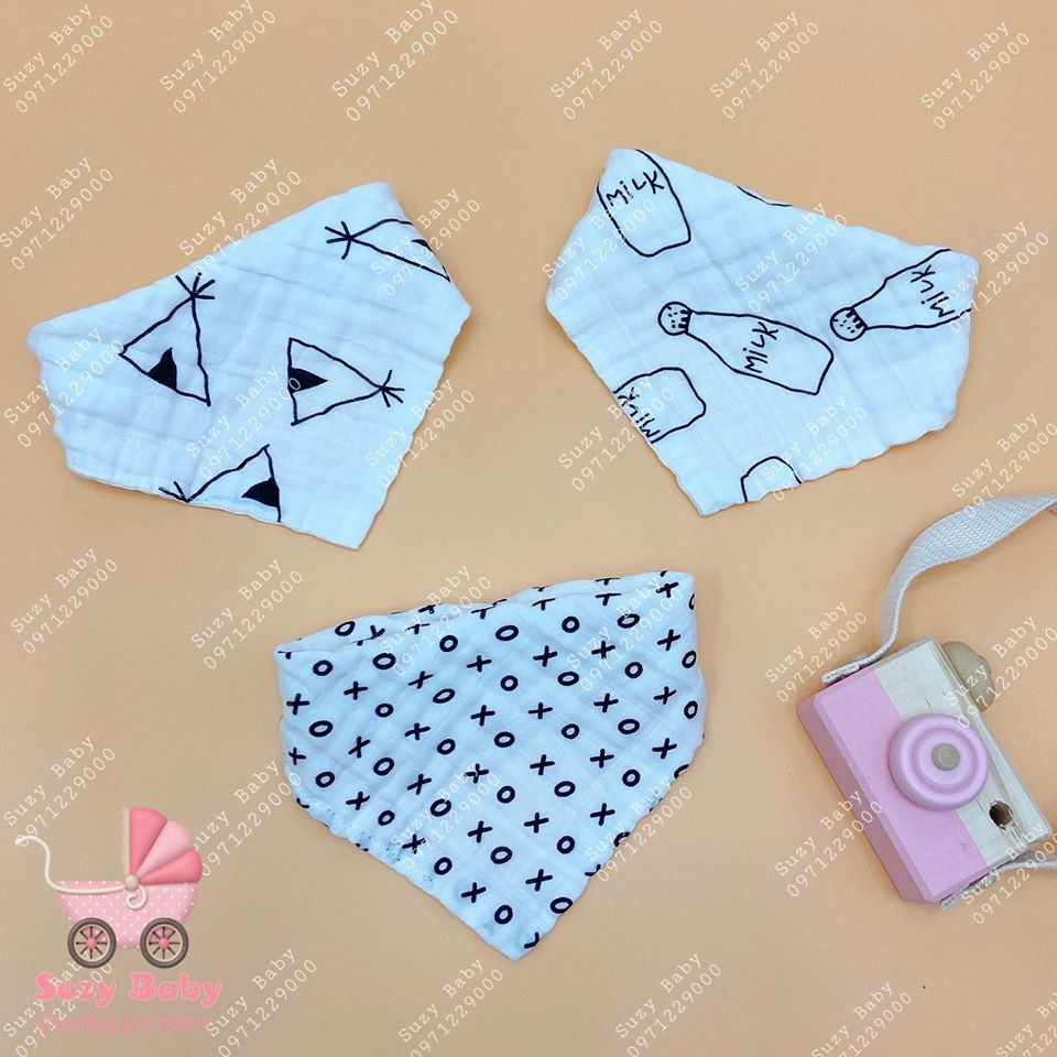 Yếm Xô Nhăn Tam Giác  4 Lớp Cúc Bấm Cho Bé