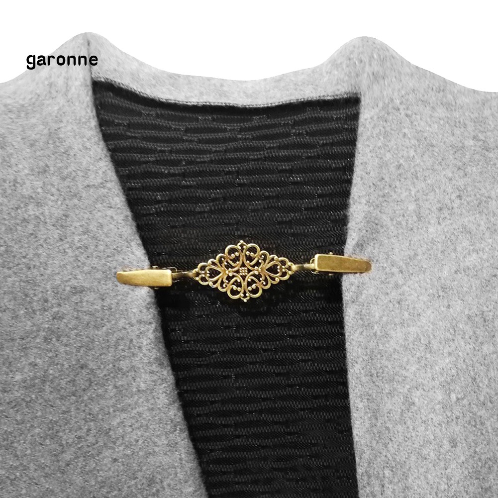 GA_Vintage Hollow Floral Cardigan Collar Clip Women Dress Shawl Cinch Clasp Pin