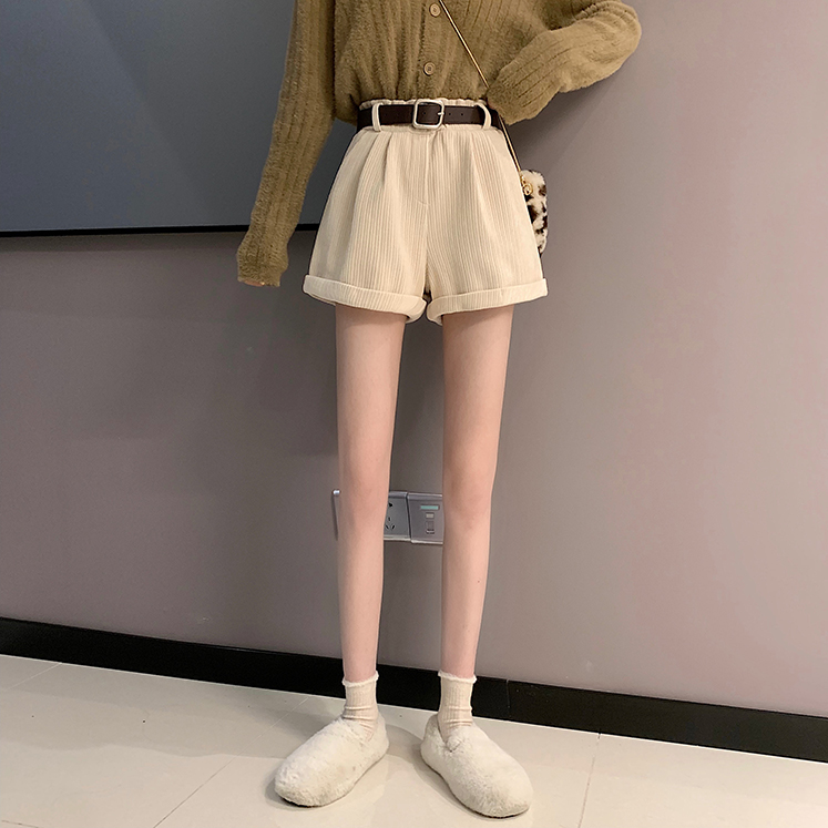 Quần Ngắn Nhung Eo Cao Ống Rộng Thời Trang Thu Đông Cho Nữ