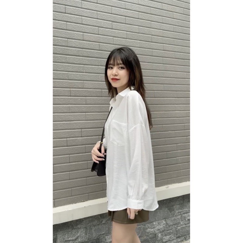 Áo sơ mi nữ dài tay form rộng basic đi học đi làm túi ngực ulzzang Hàn Quốc Sollle