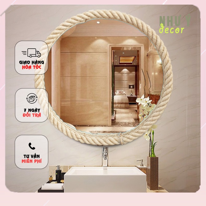 Gương Tròn Treo Tường⚡ FREE SHIP⚡ Viền Dây Thừng - Gương Tròn Decor Nhà Hàng Khách Sạn - Gương Tròn Trang Điểm