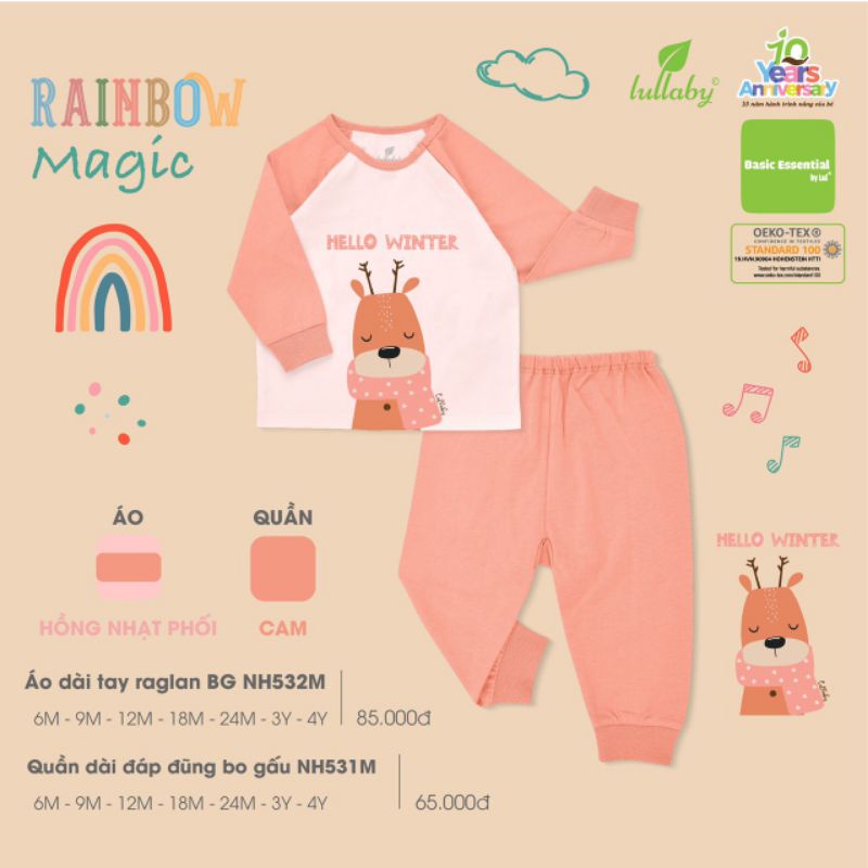 Bộ dài tay cotton bé trai, bé gái Lullaby NH530M, NH531M