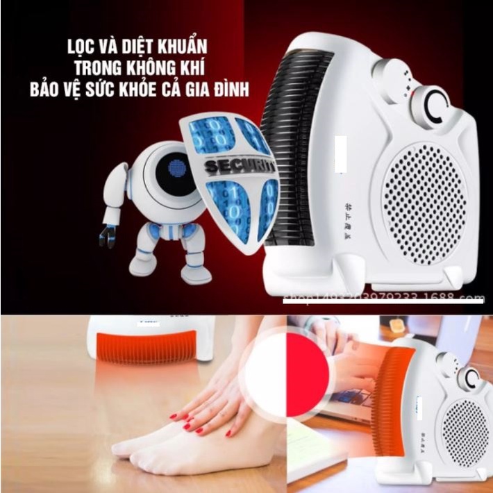 Quạt sưởi ấm đa năng 1 chiều tiết kiệm điện - máy sưởi ấm mini công suất 500W làm nóng nhanh trong 3s