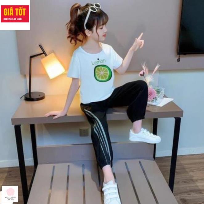 Đồ bộ bé gái 10 tuổi (3 - 12 tuổi)  ☑️ Set Áo Thun Ngắn Tay Cổ Tròn + Quần Short Lưng Cao Thời Trang Nữ