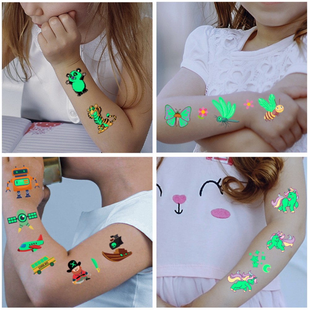 Hình xăm tatoo nhiều chủ đề PHẢN QUANG sticker dán chống thấm nước cho bé trai bé gái sáng tạo vui chơi an toàn