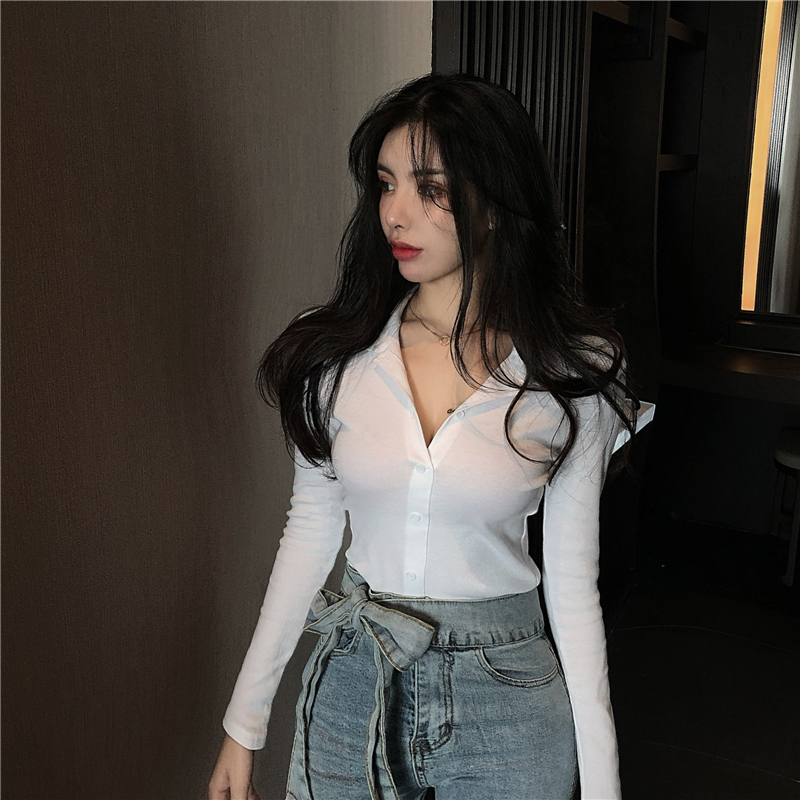 Xiaozhainv Áo sơ mi nữ tay dài cổ polo phong cách Hàn Quốc tinh tế | BigBuy360 - bigbuy360.vn