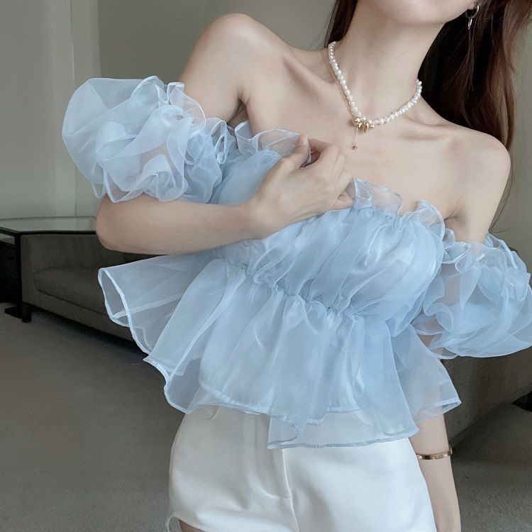 Áo Kiểu Chiffon Cổ Vuông Xếp Ly Phong Cách Pháp Thời Trang Mùa Hè Cho Nữ