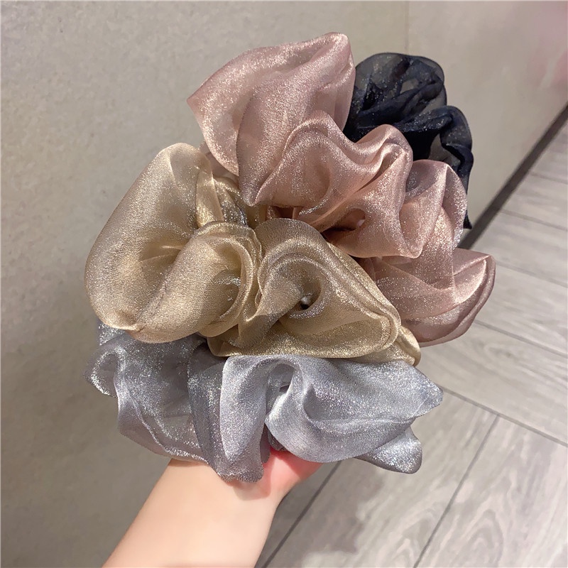 Dây buộc tóc vải bồng bềnh, scrunchies voan lưới tiểu thư