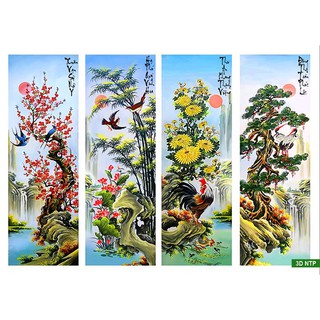 Trahnh gắn đá toàn bộ - Tranh tứ quý 4 mùa Xuân,hạ,thu,đông