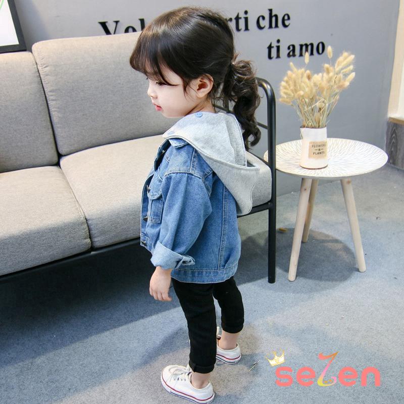 Áo khoác denim có nón thời trang cho trẻ em