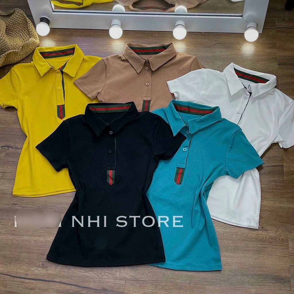 áo thun polo cổ bẻ viền màu cài nút xinh cá tính