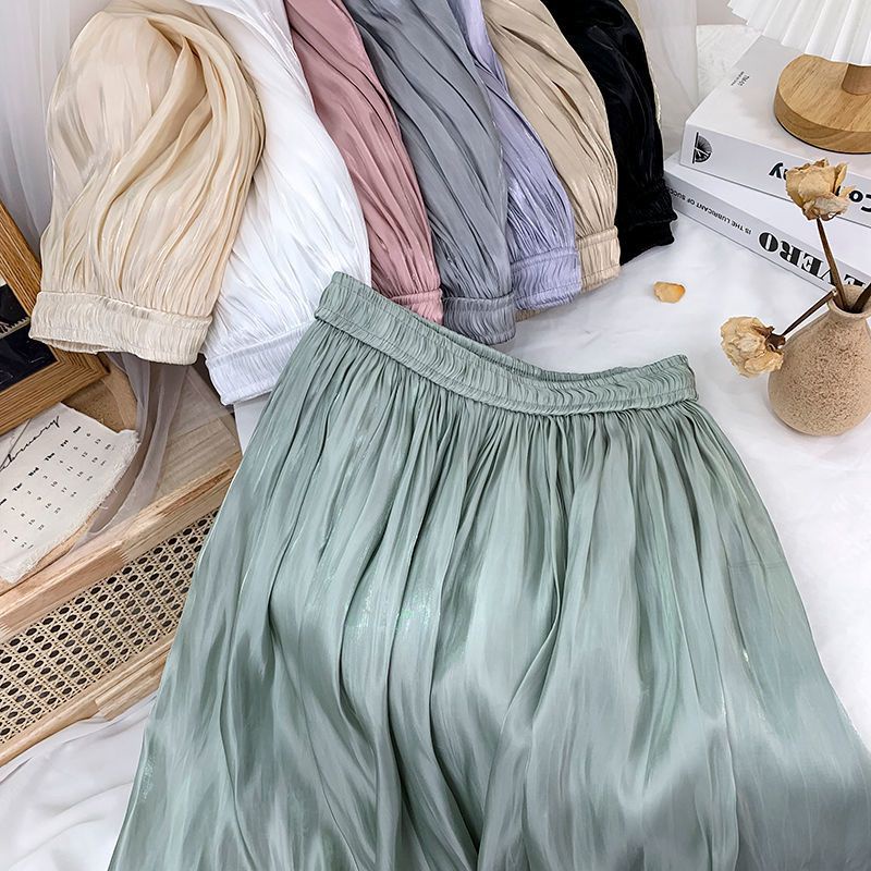 Chân Váy Midi Dáng Xoè Dài Chất Tơ Ulzzang Order Kèm ẢNH THẬT