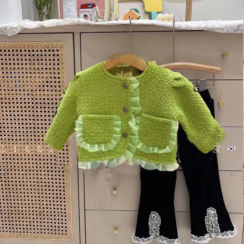 Hàng Mới Về Bộ Áo Khoác + Quần Dài Ống Loe Thời Trang Thu Đông Cho Bé Gái