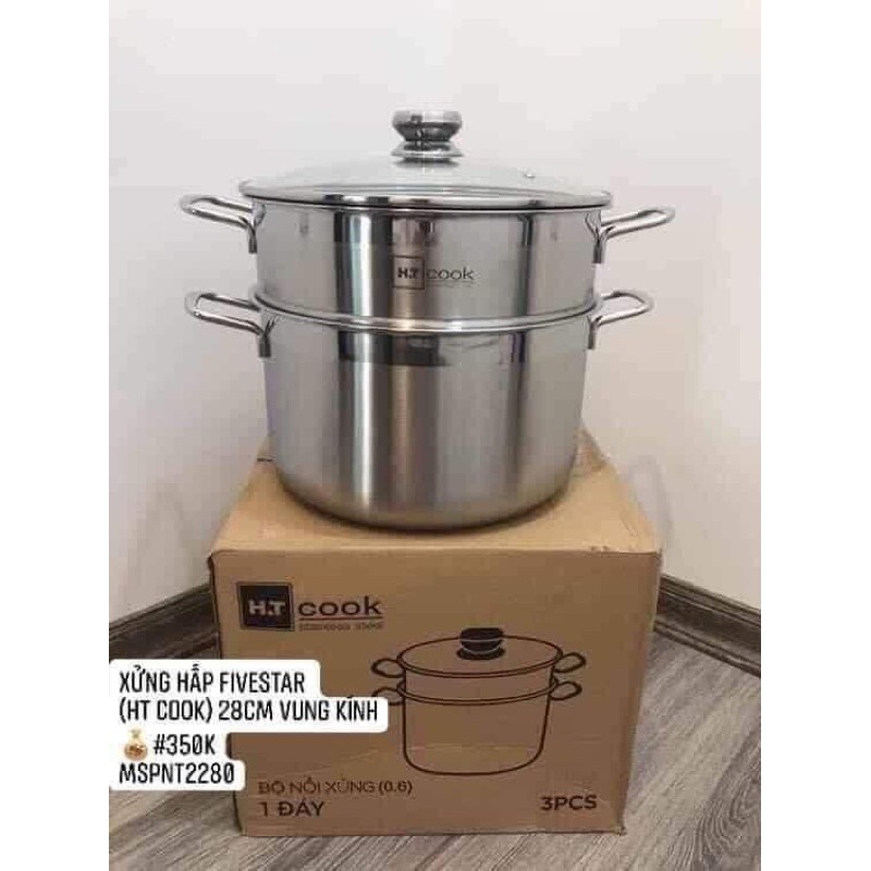 nồi hấp 2 tầng HT COOk chất liệu inox dùng bếp từ size 28cm giá hấp rời lỗ hấp nhỏ tiện lợi