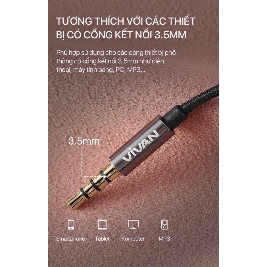 Tai Nghe Nhét Tai VIVAN Q11S Âm Thanh HD - Cổng Kết Nối 3.5mm Tích Hợp Micro Đàm Thoại