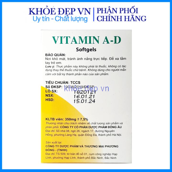 Viên uống Vitamin AD sáng mắt đẹp da - Lọ 100 viên