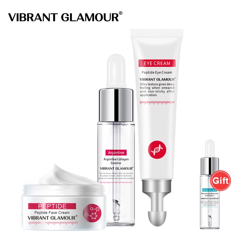 Bộ 4 Sản Phẩm Chống Lão Hóa Vibrant Glamour Peptide Collagen Vitamin E Hyaluronic Acid Chống Nhăn Nâng Cơ Da Mắt Và Mặt