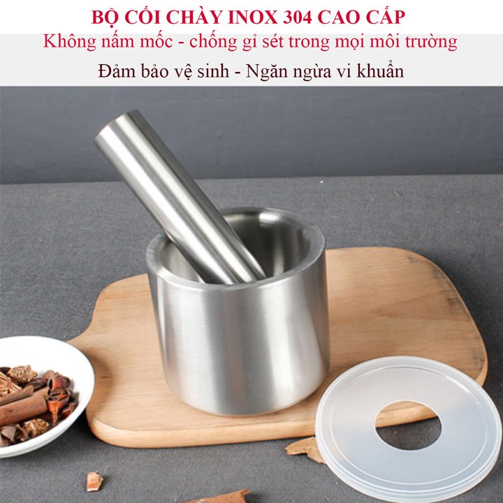 Bộ cối chày FREESHIP Cối chày loại lớn Inox SUS 304 cao cấp không gỉ