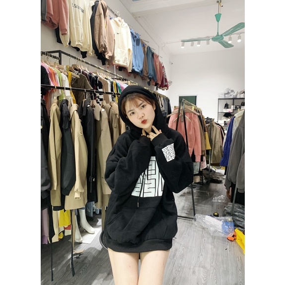 Áo nỉ hoodies mũ 2 lớp in ô vuông hot hit