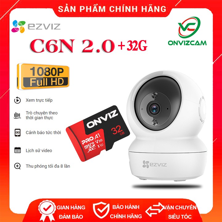 Camera Wifi dòng P/T EZVIZ_C6N 1080P/ Thẻ nhớ ONVIZ PRO A1 32/64G - Hàng chính hãng