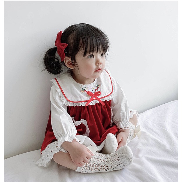 Set váy đầm yếm đỏ hình thỏ cho bé gái