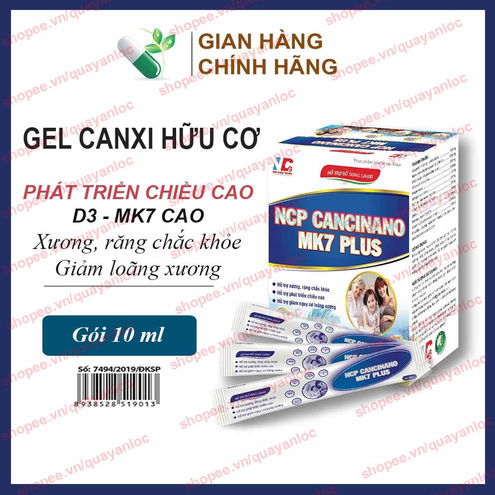 Gel canxi hữu cơ nano NCP CANXINANO MK7 PLUS bổ sung canxi cho trẻ còi xương suy dinh dưỡng, vàng da - Hộp 20 gói