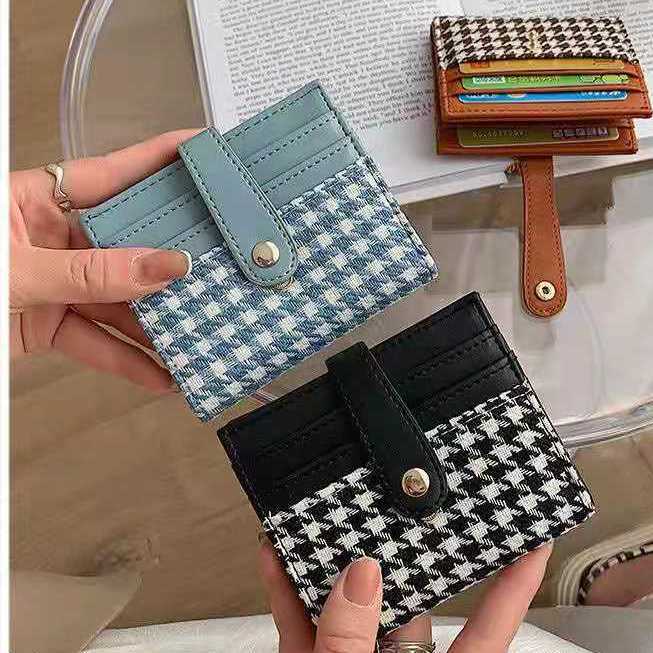 ins college style small wallet Japan and South Korea trend student canvas texture houndstooth card bag multi-function all-match gift