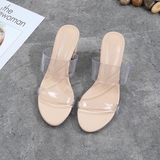 Giày cao gót  đế trong suốt 2 quai trong T&T
