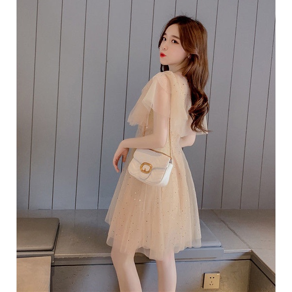 Amoi Bộ Đầm Thời Trang Pháp Niche Super XINGX Tulle Không Tay Phong Cách Phương Tây