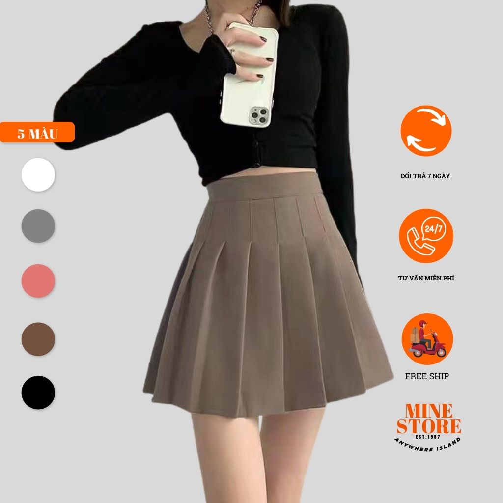 Chân Váy Xếp Ly MINE chân váy Tennis dáng ngắn chữ a lưng cao xòe kiểu xếp ly ngắn siêu hot thời trang Hàn Quốc PC74