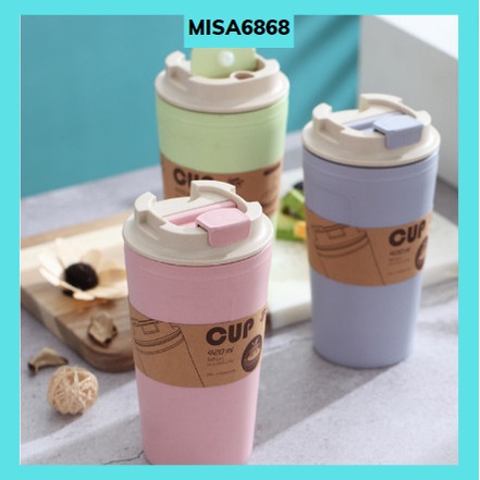 Ly lúa mạch có nắp cắm ống hút 420ml cao cấp