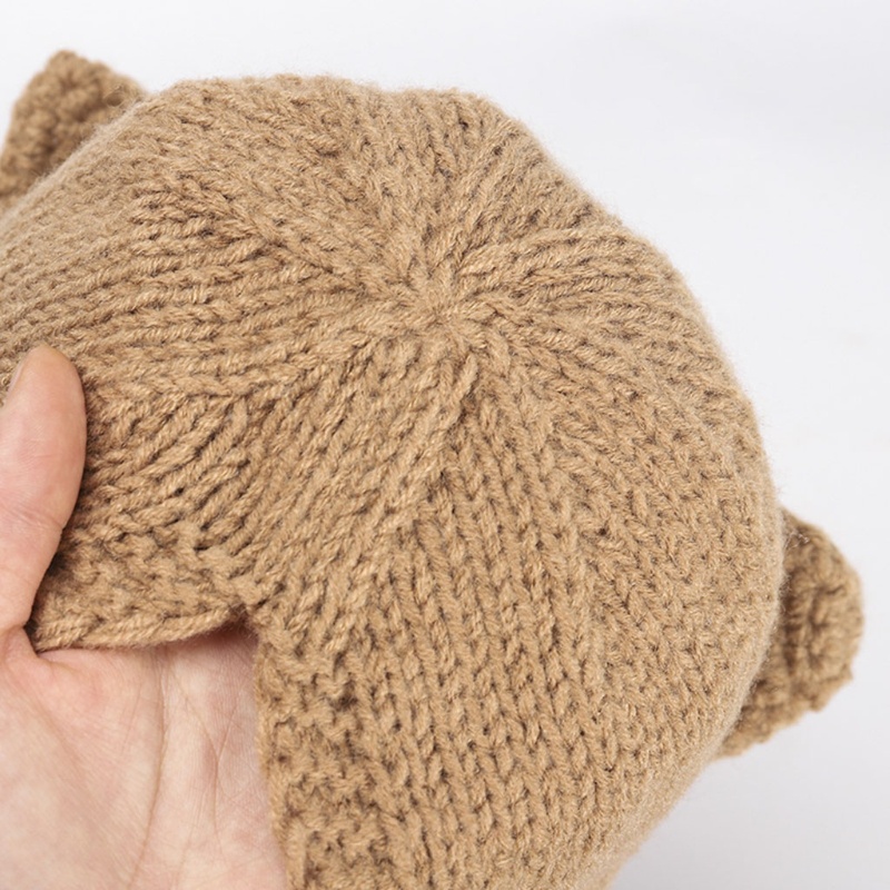 Mũ Beanie Dệt Kim Phối Vải Lông Giữ Ấm Tai Thời Trang Thu Đông Cho Bé Sơ Sinh