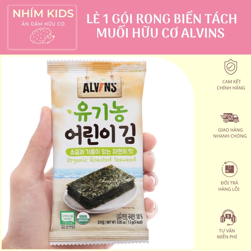 [Date T8/2024] Rong biển hữu cơ tách muối Alvins Hàn Quốc cho bé ăn dặm (lẻ 1 gói)
