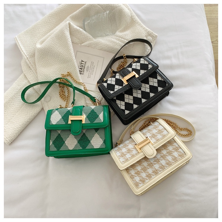 Túi Đeo JASMIN NOIR Chéo Dáng Vuông Nhỏ Họa Tiết Sọc Caro Phối Dây Xích Thời Trang Trẻ Trung Cho Nữ