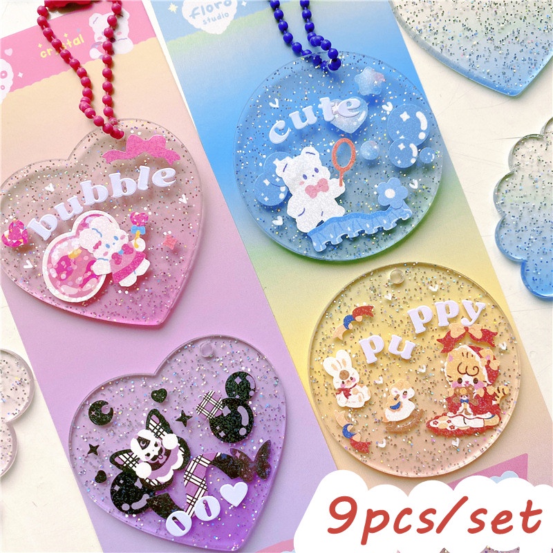 Set 9 Móc Khóa Acrylic Trong Suốt Dễ Thương Sáng Tạo Có Móc Khóa DIY
