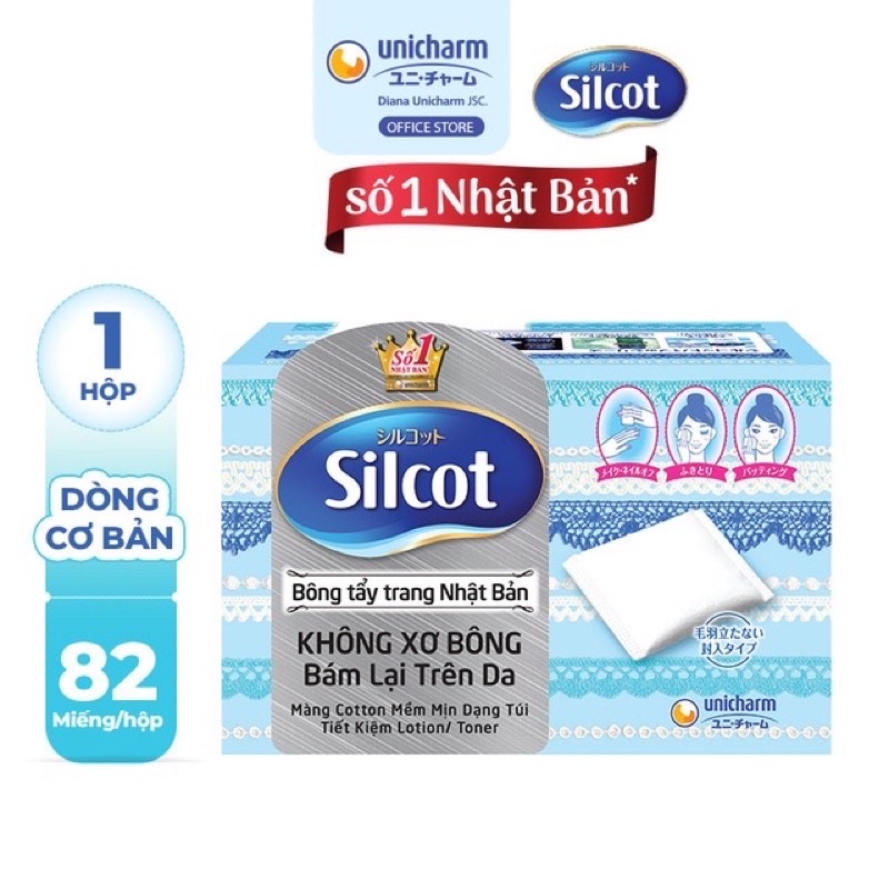 Bông Tẩy Trang Không Xơ SILCOT Dòng Cơ Bản Hộp 82 miếng - Bông Trang Điểm Dạng Túi Bán Chạy số 1 Nhật Bản