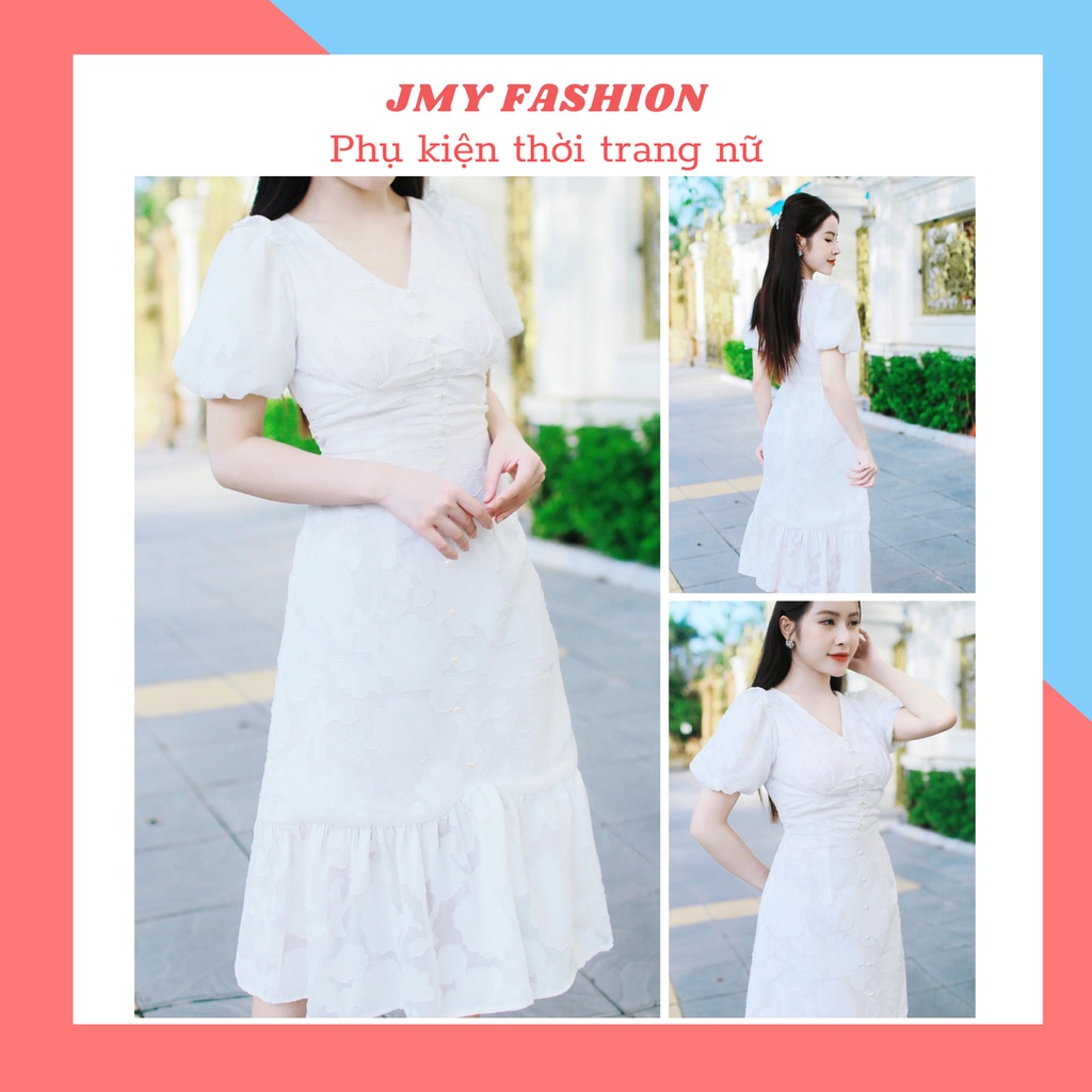 Mv170 Váy đầm trắng ôm body đuôi cá voan hoa ép nổi - MC (Modish and Chic)