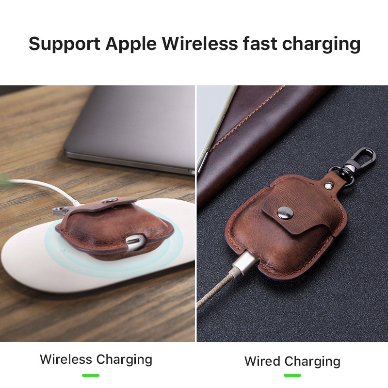 Túi da thật Contact's CF1100 bảo vệ hộp sạc tai nghe Airpods 1 2 Apple Bluetooth