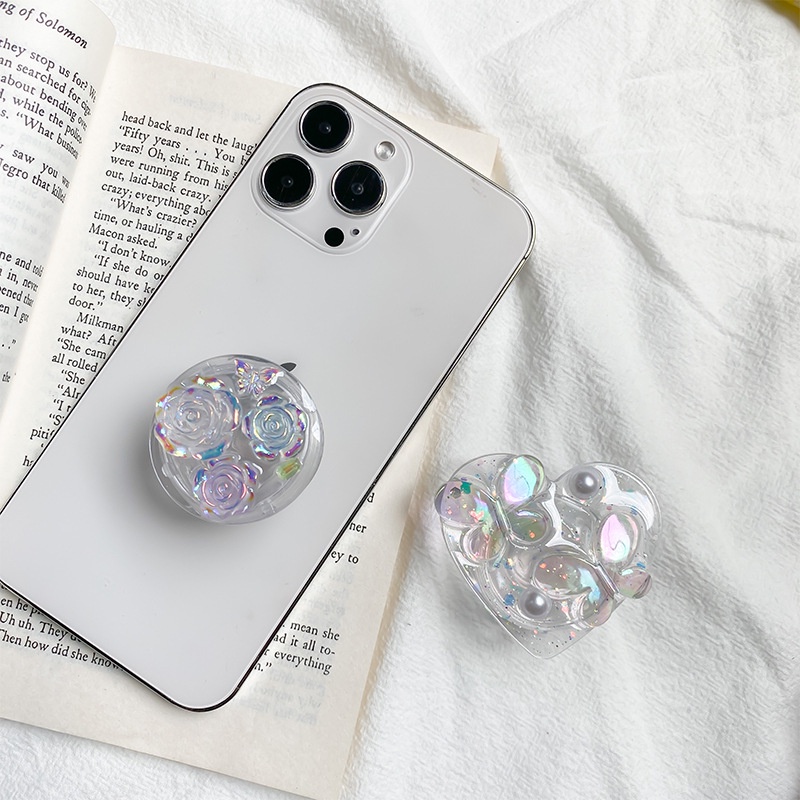 Giá Đỡ Điện Thoại Hình Hoa Màu Laser Trong Suốt Có Đệm Khí Màu Trơn