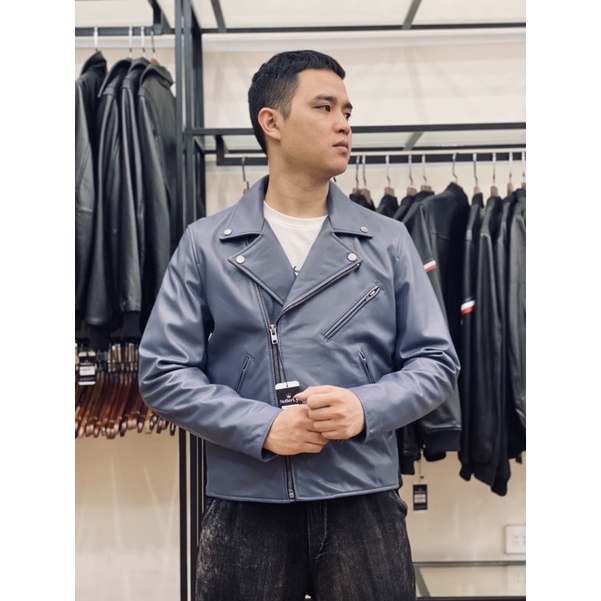 Biker vạt chéo màu xanh coban