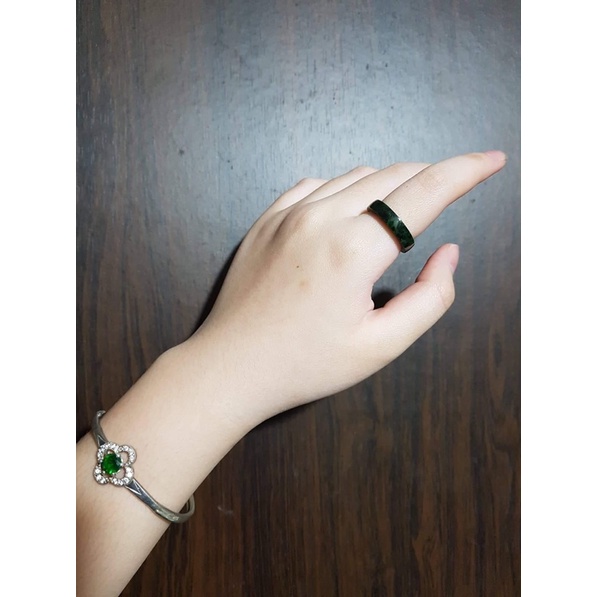 Nhẫn cẩm thach sơn thủy xanh hàng thiên nhiên size 15-19mm