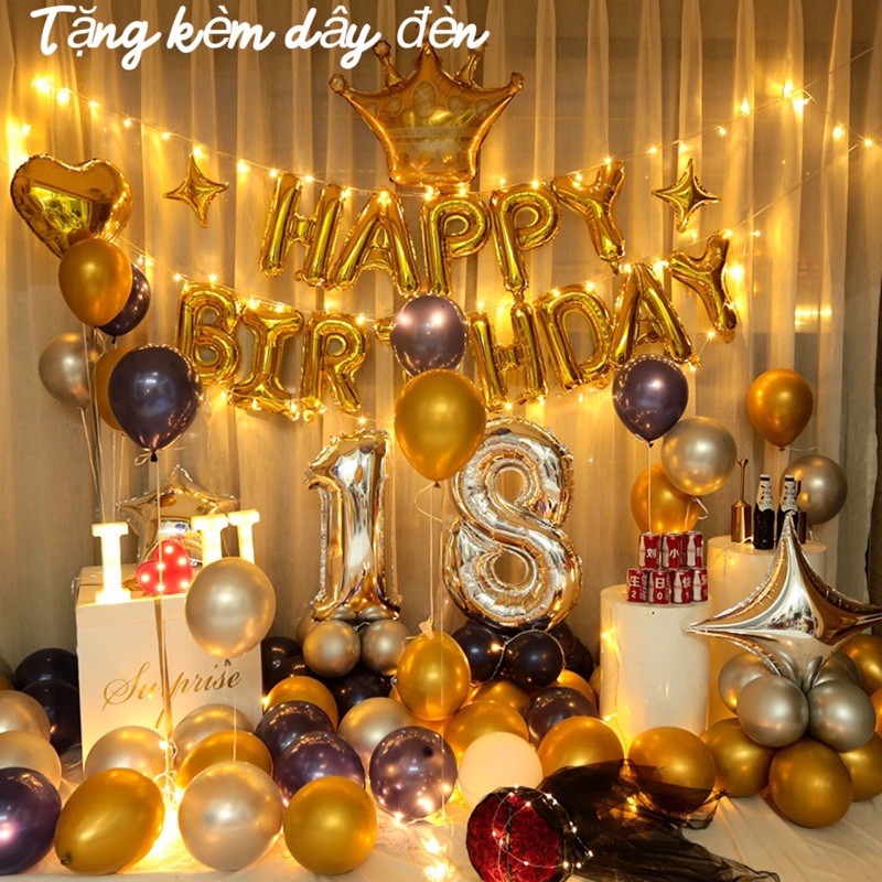 Set bong bóng trang trí sinh nhật V09 tông bạc vàng sang chảnh